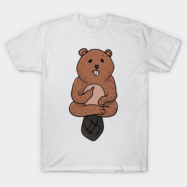 Grumpy Beaver Holding Middle finger funny gift T-Shirt by Mesyo